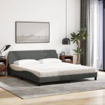 vidaXL Pat cu saltea, gri închis, 180x200 cm, textil