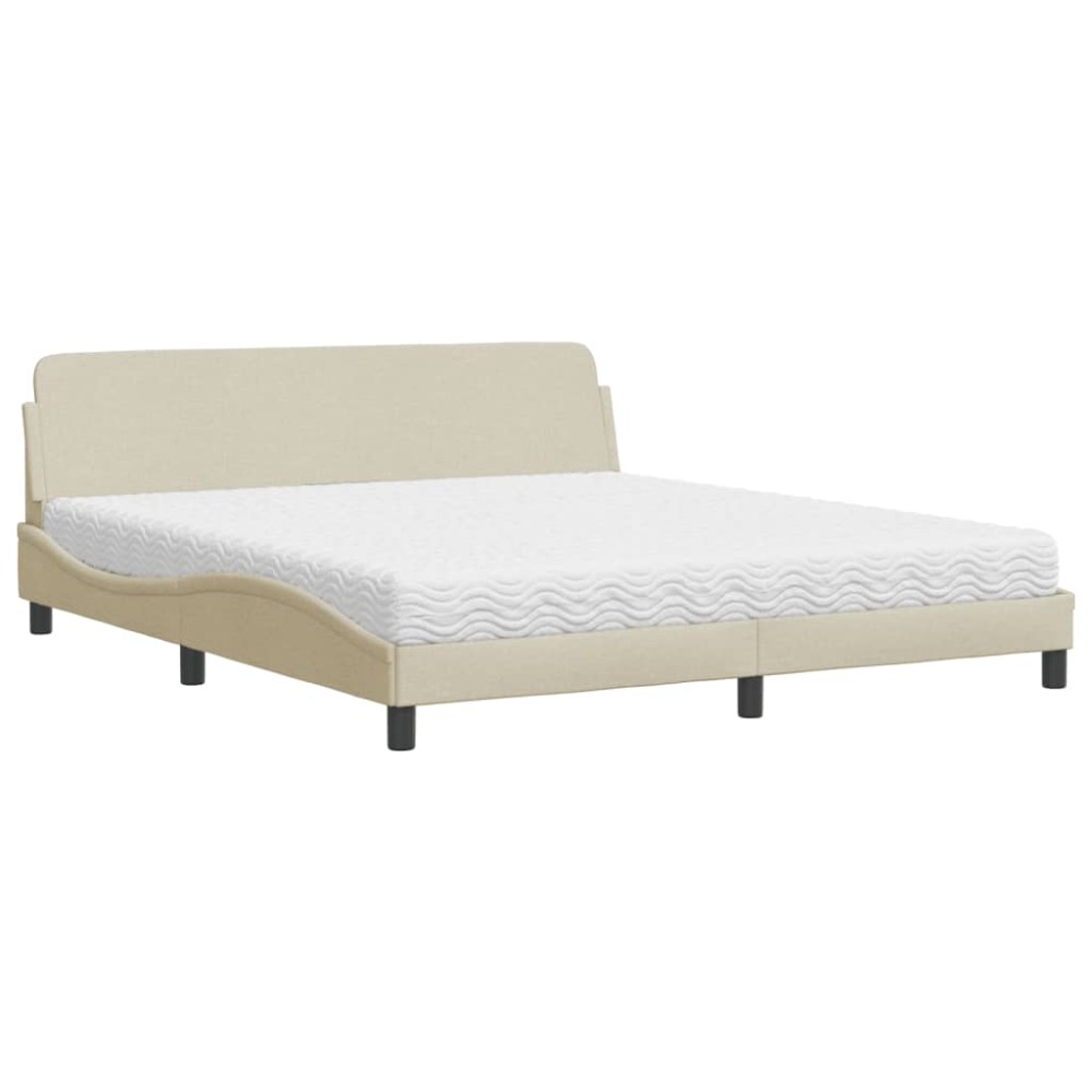 vidaXL Pat cu saltea, crem, 180x200 cm, textil