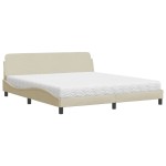 vidaXL Pat cu saltea, crem, 180x200 cm, textil vidaXL Pat cu saltea, crem, 180x200 cm, textil