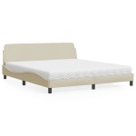 vidaXL Pat cu saltea, crem, 180x200 cm, textil vidaXL Pat cu saltea, crem, 180x200 cm, textil