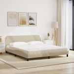 vidaXL Pat cu saltea, crem, 180x200 cm, textil vidaXL Pat cu saltea, crem, 180x200 cm, textil