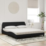 vidaXL Pat cu saltea, negru, 180x200 cm, catifea