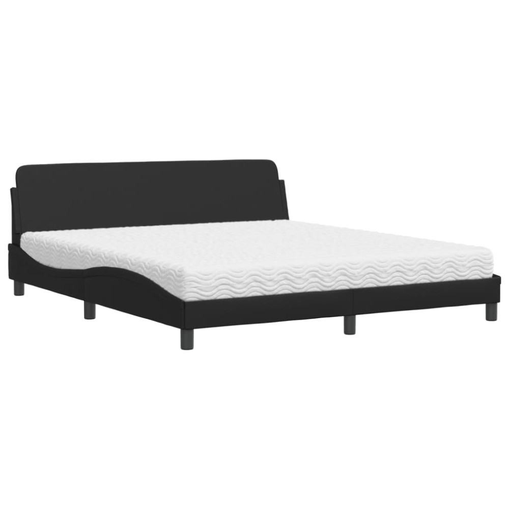 vidaXL Pat cu saltea, negru, 180x200 cm, piele ecologică