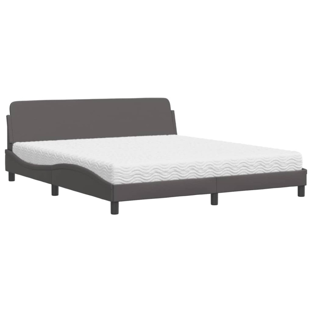 vidaXL Pat cu saltea, gri, 180x200 cm, piele ecologică
