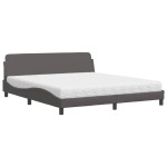 vidaXL Pat cu saltea, gri, 180x200 cm, piele ecologică vidaXL Pat cu saltea, gri, 180x200 cm, piele ecologică