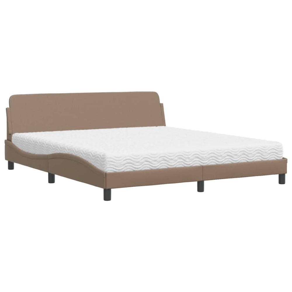 vidaXL Pat cu saltea, cappuccino, 180x200cm piele ecologică