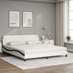 vidaXL Pat cu saltea, alb și negru, 180x200 cm, piele ecologică