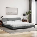 vidaXL Pat cu saltea, gri deschis, 200x200 cm, textil vidaXL Pat cu saltea, gri deschis, 200x200 cm, textil