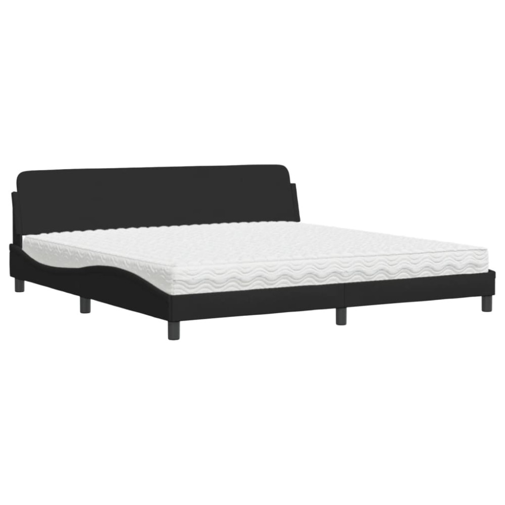 vidaXL Pat cu saltea, negru, 200x200 cm, textil