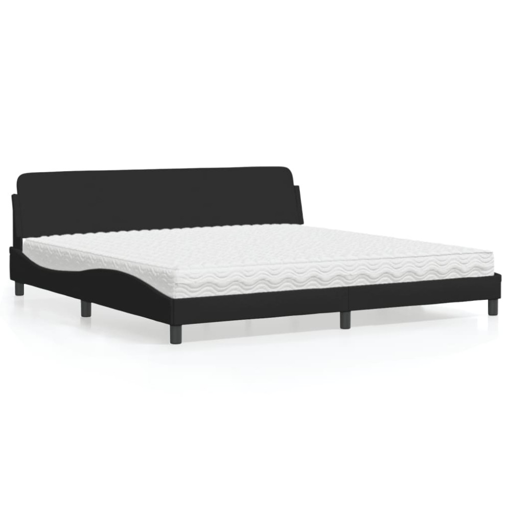 vidaXL Pat cu saltea, negru, 200x200 cm, textil