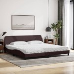 vidaXL Pat cu saltea, maro închis, 200x200 cm, textil vidaXL Pat cu saltea, maro închis, 200x200 cm, textil