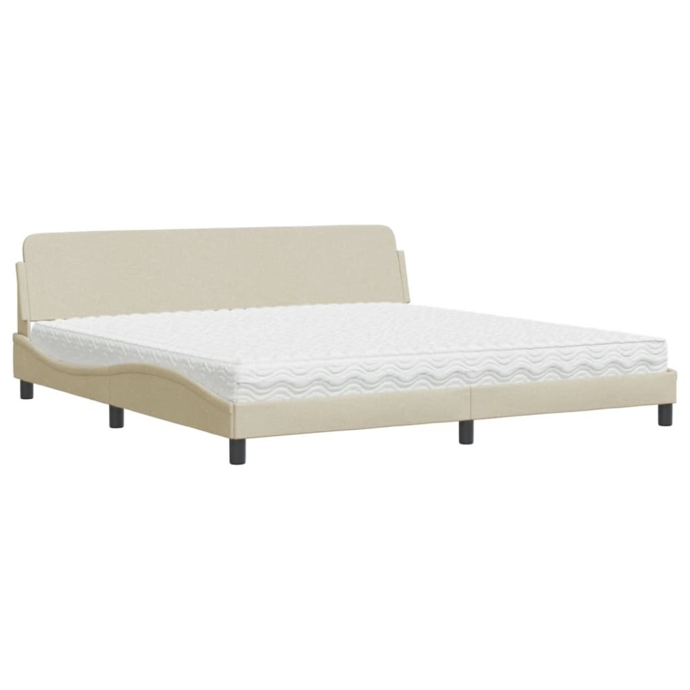 vidaXL Pat cu saltea, crem, 200x200 cm, textil