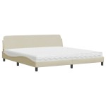 vidaXL Pat cu saltea, crem, 200x200 cm, textil vidaXL Pat cu saltea, crem, 200x200 cm, textil