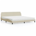 vidaXL Pat cu saltea, crem, 200x200 cm, textil vidaXL Pat cu saltea, crem, 200x200 cm, textil