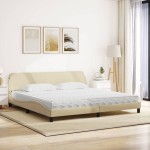 vidaXL Pat cu saltea, crem, 200x200 cm, textil vidaXL Pat cu saltea, crem, 200x200 cm, textil