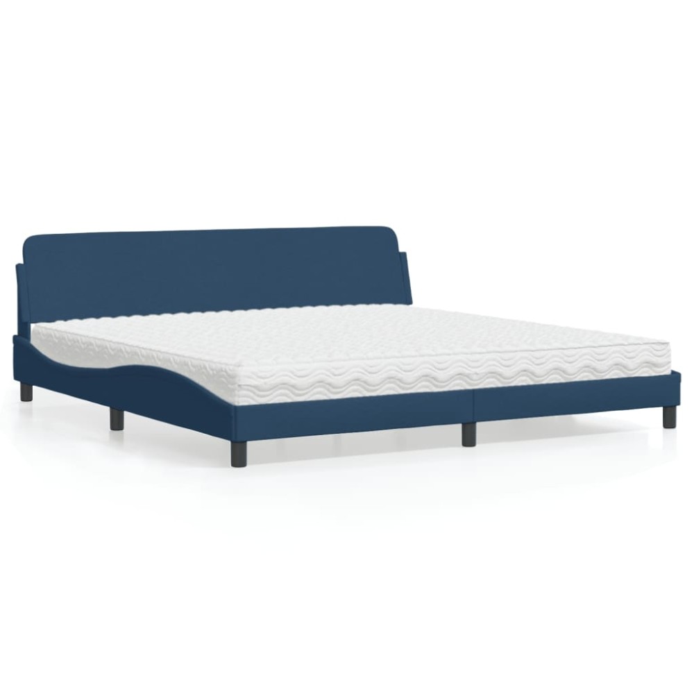 vidaXL Pat cu saltea, albastru, 200x200 cm, textil