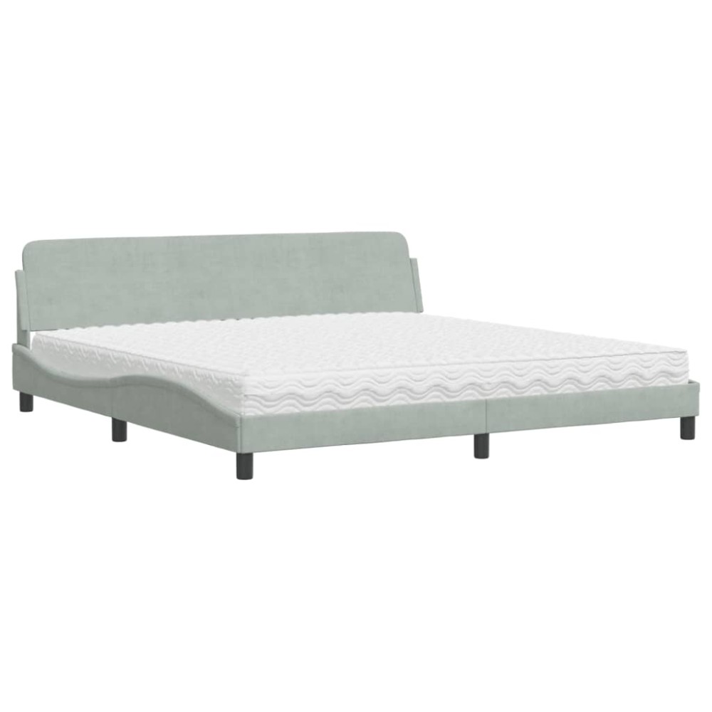 vidaXL Pat cu saltea, gri deschis, 200x200 cm, catifea