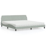vidaXL Pat cu saltea, gri deschis, 200x200 cm, catifea vidaXL Pat cu saltea, gri deschis, 200x200 cm, catifea