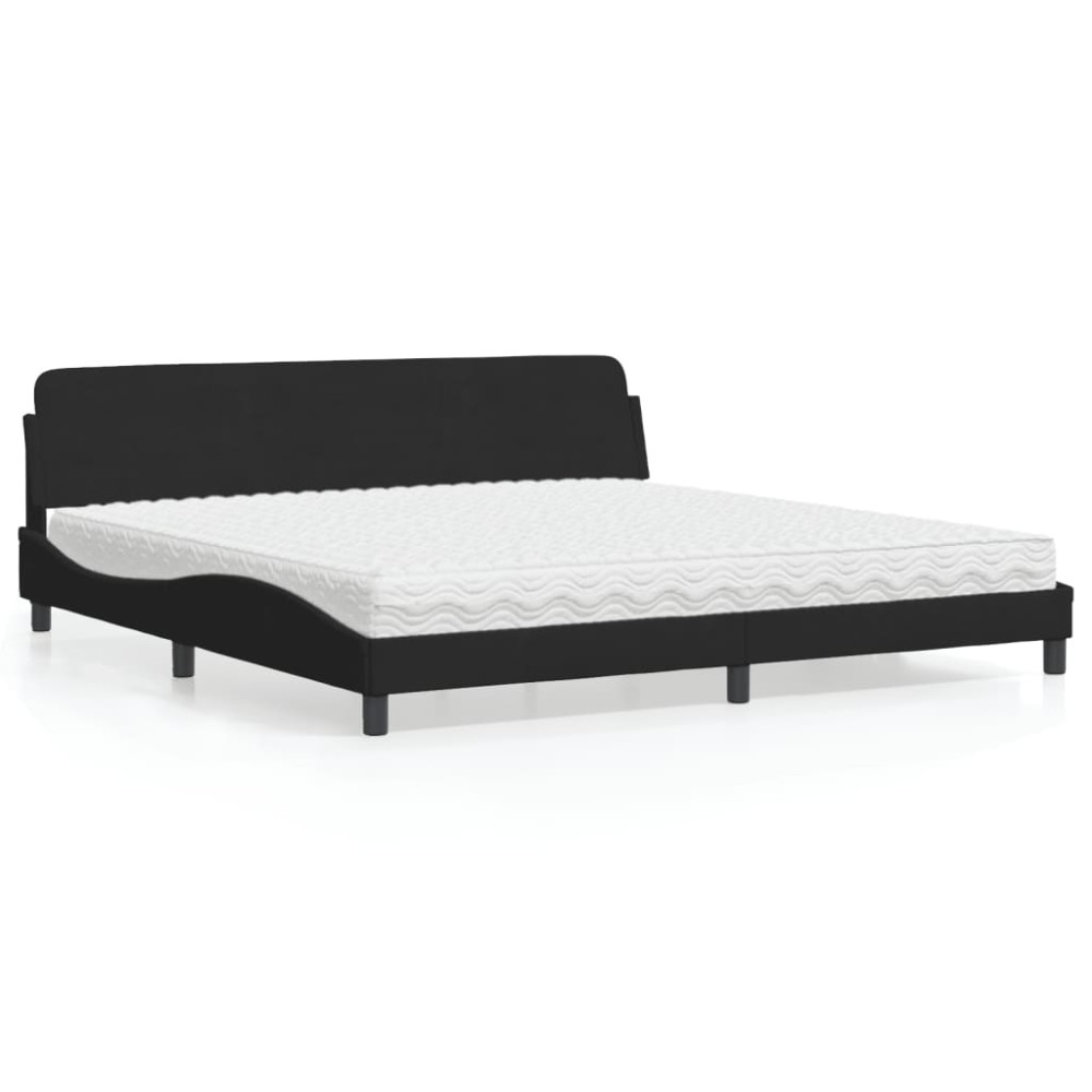 vidaXL Pat cu saltea, negru, 200x200 cm, catifea