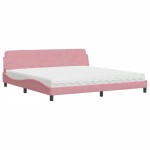 vidaXL Pat cu saltea, roz, 200x200 cm, catifea vidaXL Pat cu saltea, roz, 200x200 cm, catifea