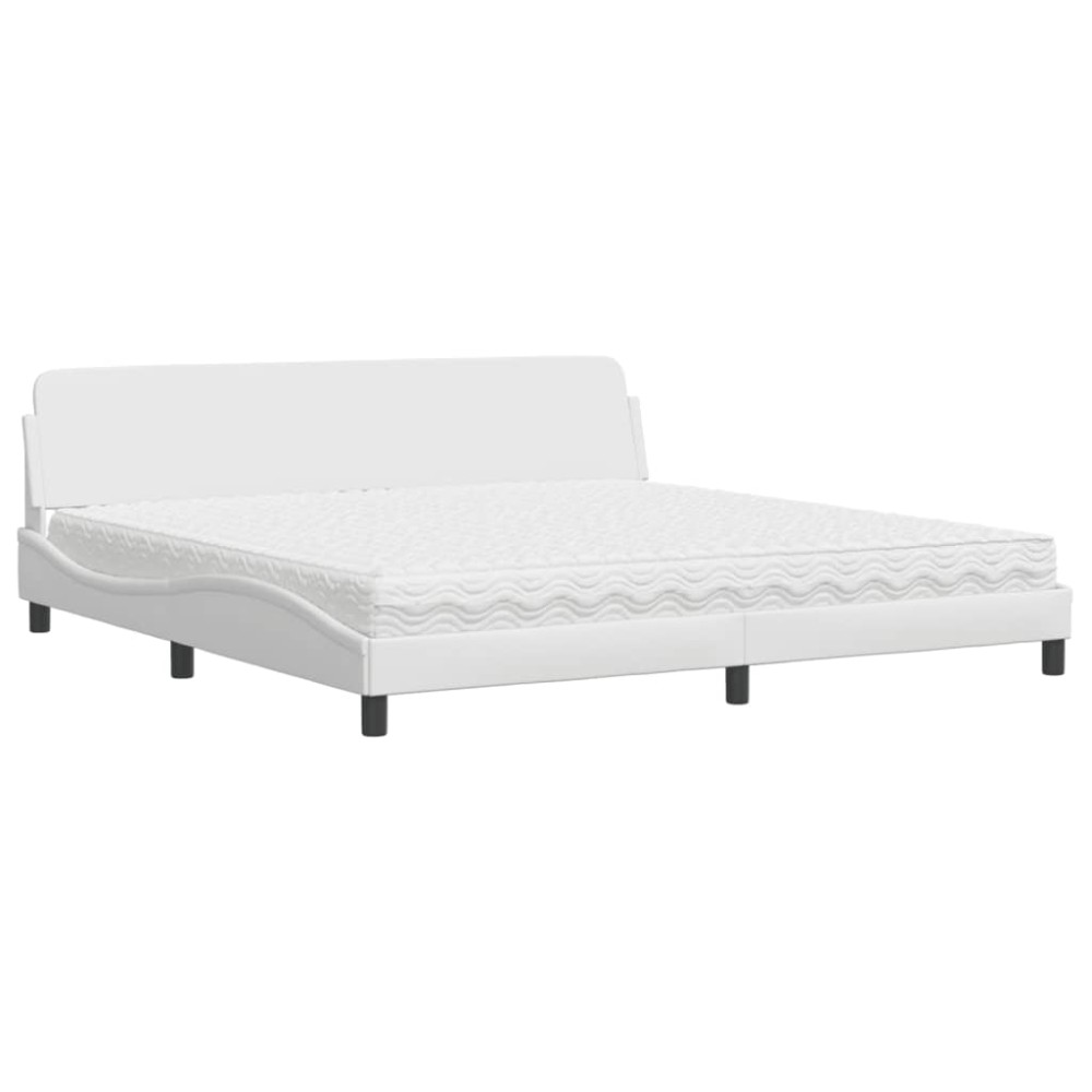 vidaXL Pat cu saltea, alb, 200x200 cm, piele ecologică