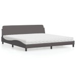 vidaXL Pat cu saltea, gri, 200x200 cm, piele ecologică vidaXL Pat cu saltea, gri, 200x200 cm, piele ecologică