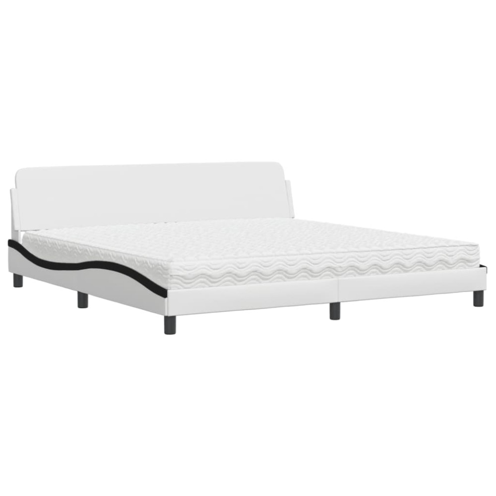 vidaXL Pat cu saltea, alb și negru, 200x200 cm, piele ecologică