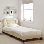 vidaXL Pat cu saltea, crem, 80x200 cm, textil vidaXL Pat cu saltea, crem, 80x200 cm, textil