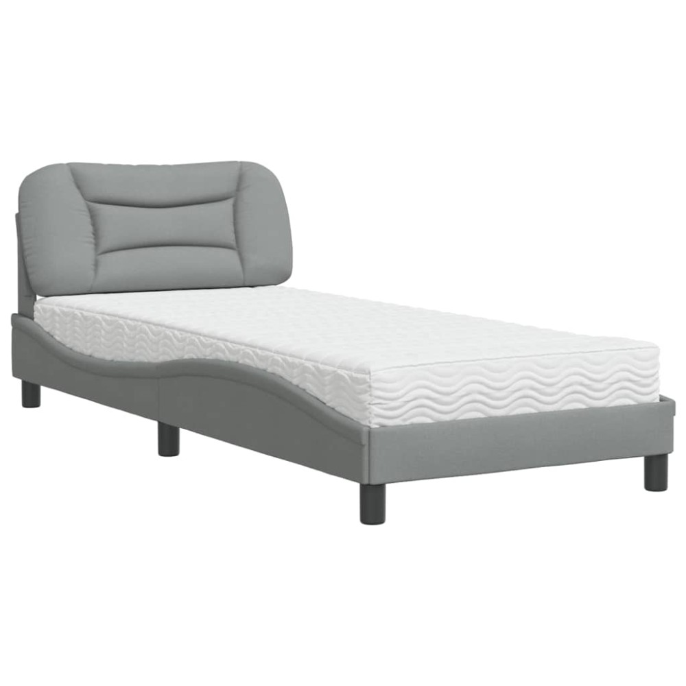 vidaXL Pat cu saltea, gri deschis, 90x190 cm, textil