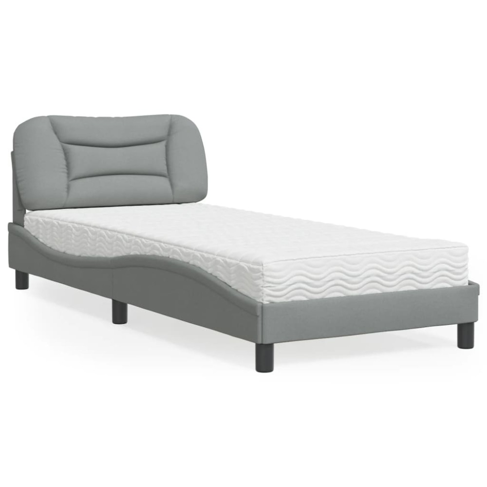 vidaXL Pat cu saltea, gri deschis, 90x190 cm, textil