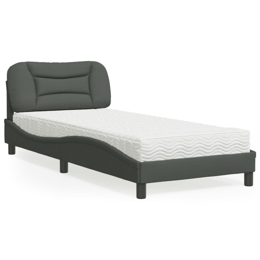 vidaXL Pat cu saltea, gri închis, 90x190 cm, textil