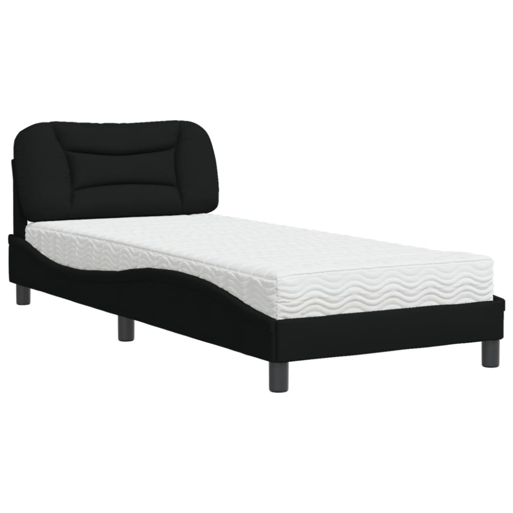 vidaXL Pat cu saltea, negru, 90x190 cm, textil