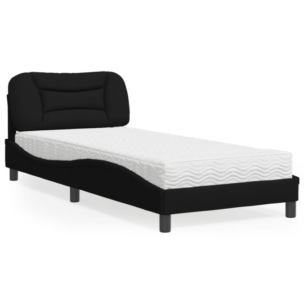 vidaXL Pat cu saltea, negru, 90x190 cm, textil
