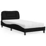 vidaXL Pat cu saltea, negru, 90x190 cm, textil