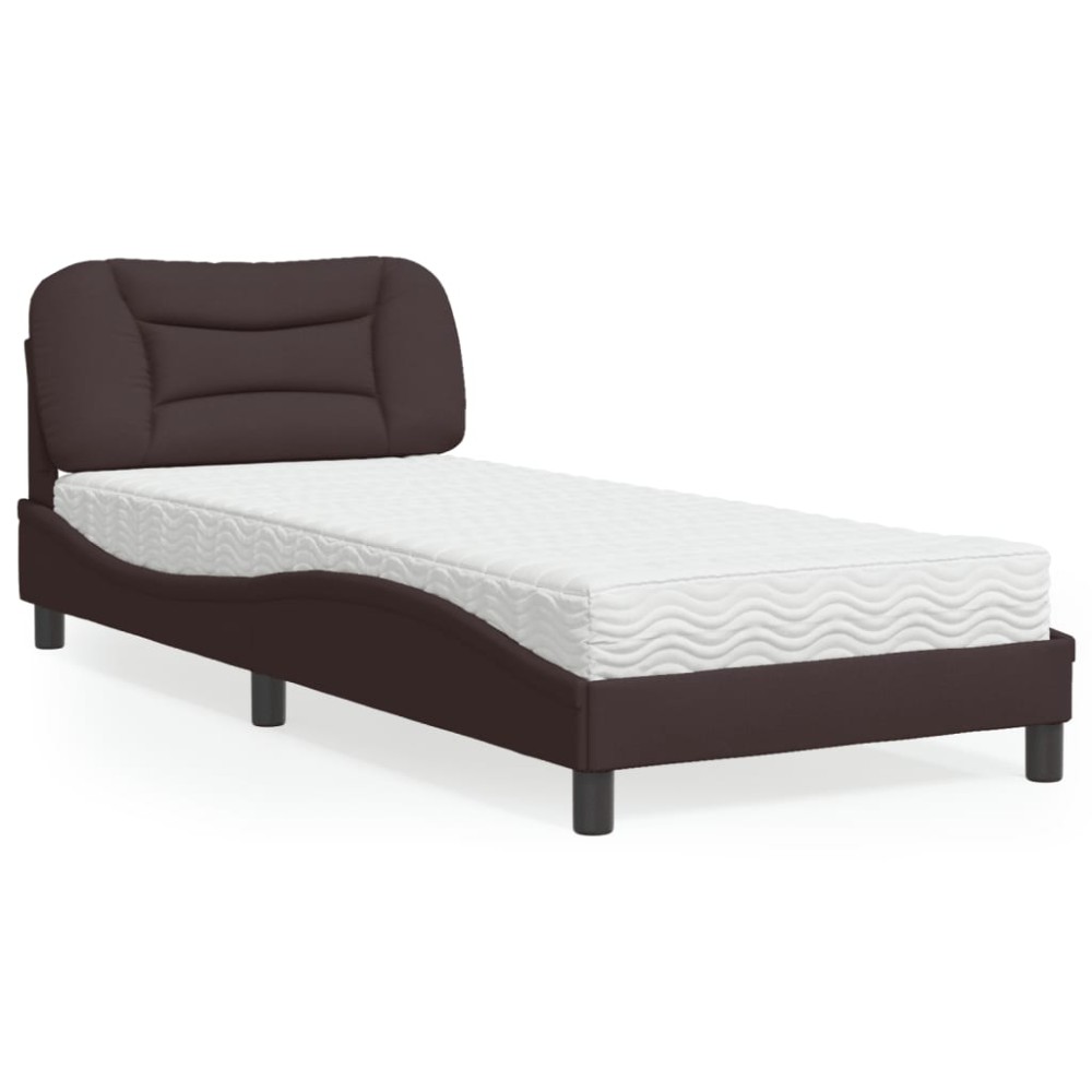 vidaXL Pat cu saltea, maro închis, 90x190 cm, textil