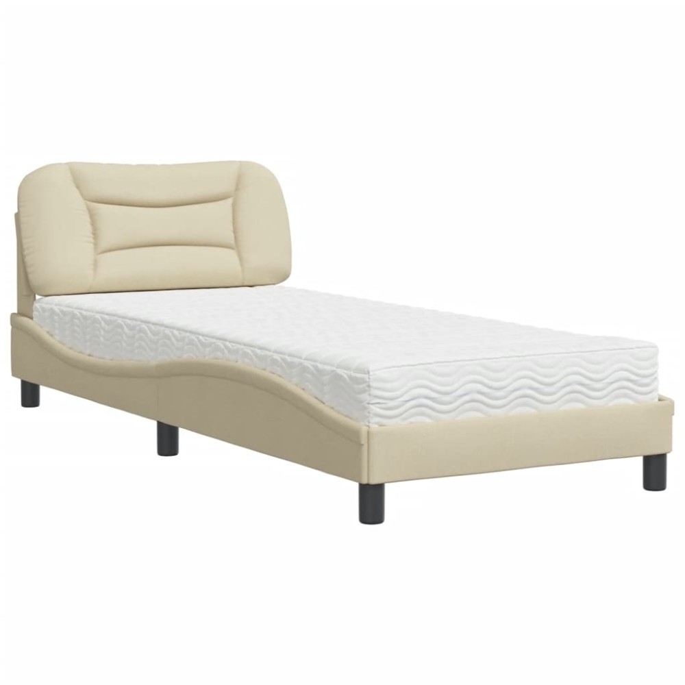 vidaXL Pat cu saltea, crem, 90x190 cm, textil