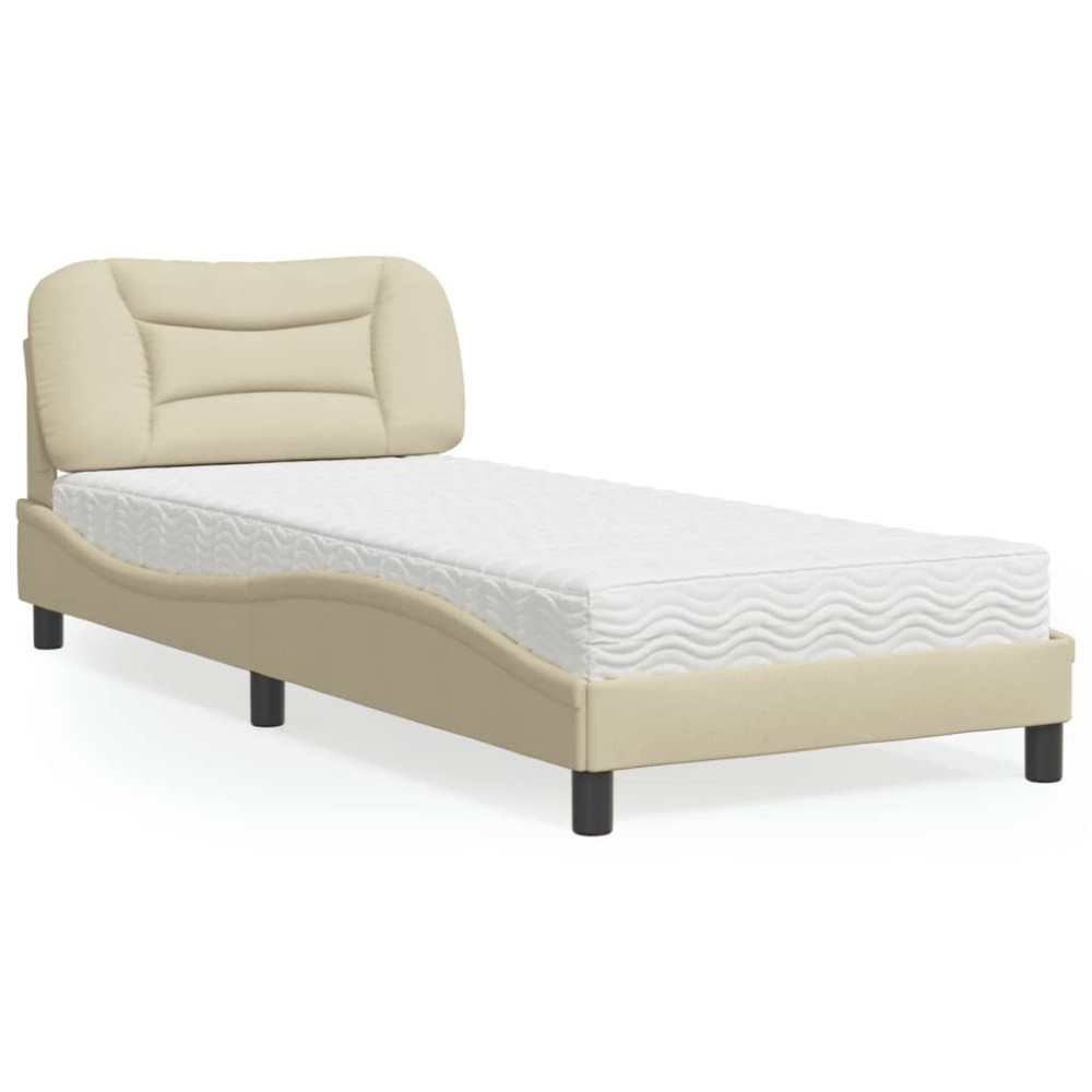 vidaXL Pat cu saltea, crem, 90x190 cm, textil