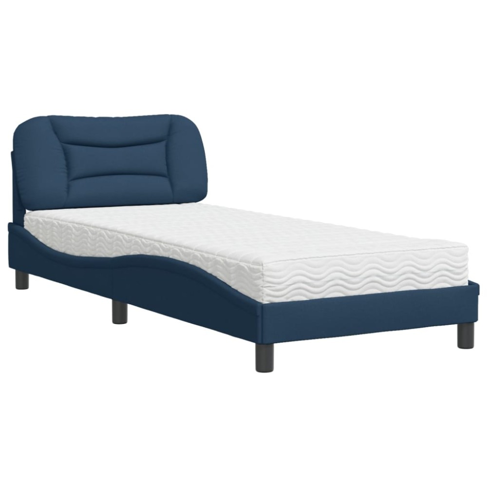vidaXL Pat cu saltea, albastru, 90x190 cm, textil