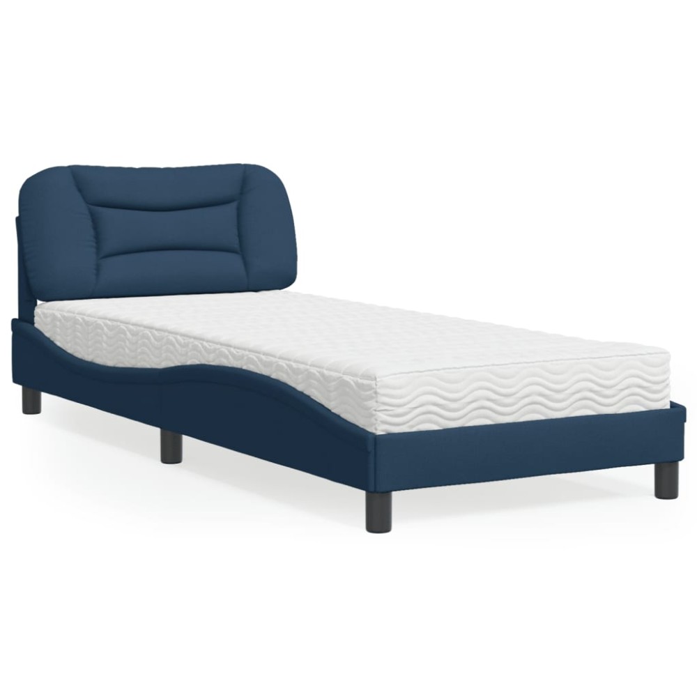 vidaXL Pat cu saltea, albastru, 90x190 cm, textil
