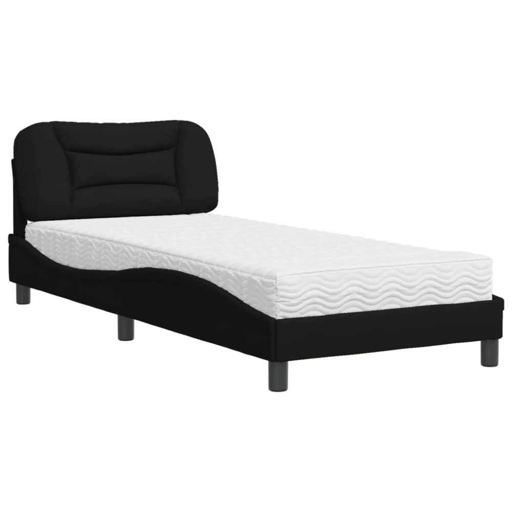 vidaXL Pat cu saltea, negru, 90x200 cm, textil