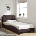 vidaXL Pat cu saltea, maro închis, 90x200 cm, textil vidaXL Pat cu saltea, maro închis, 90x200 cm, textil