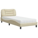 vidaXL Pat cu saltea, crem, 90x200 cm, textil vidaXL Pat cu saltea, crem, 90x200 cm, textil