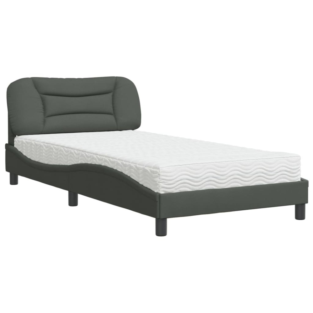 vidaXL Pat cu saltea, gri închis, 100x200 cm, textil