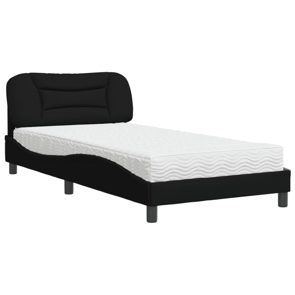 vidaXL Pat cu saltea, negru, 100x200 cm, textil
