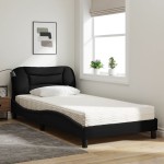 vidaXL Pat cu saltea, negru, 100x200 cm, textil