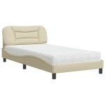 vidaXL Pat cu saltea, crem, 100x200 cm, textil vidaXL Pat cu saltea, crem, 100x200 cm, textil
