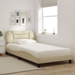 vidaXL Pat cu saltea, crem, 100x200 cm, textil vidaXL Pat cu saltea, crem, 100x200 cm, textil