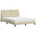 vidaXL Pat cu saltea, crem, 120x200 cm, textil vidaXL Pat cu saltea, crem, 120x200 cm, textil