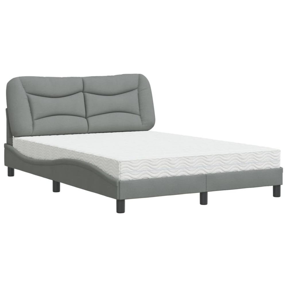 vidaXL Pat cu saltea, gri deschis, 140x190 cm, textil