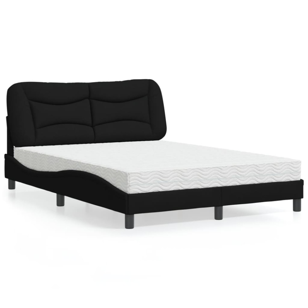 vidaXL Pat cu saltea, negru, 140x190 cm, textil